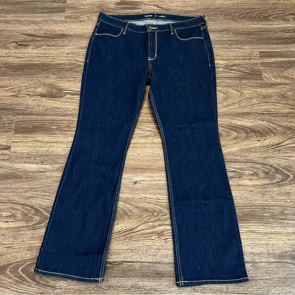 Old Navy Wow Boot-Cut Jeans Dark Wash Mid-Rise Denim Blue Womens 14 Short